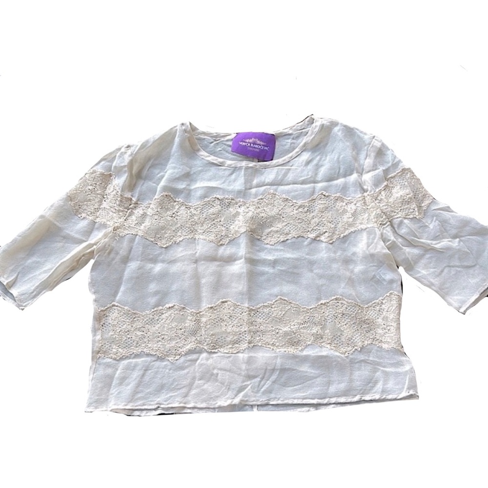 European Couture 100% Silk Lace Top | Size S | Luxury Designer Piece